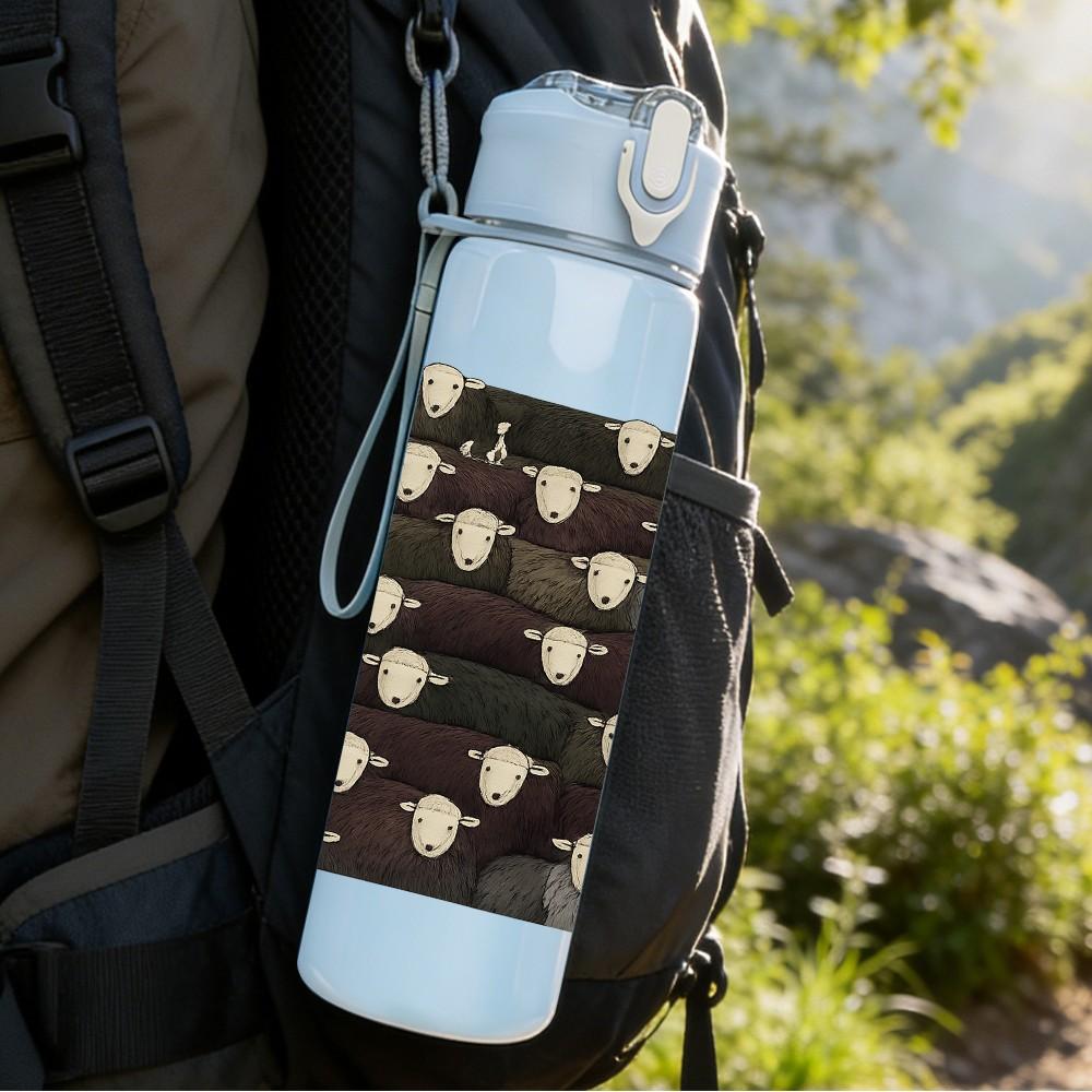 1PC Dark Fabric White Floral Texture 750ml Color Plastic Sports Water Bottle Leakproof Flip Straw Lid For Sports Office Home Use