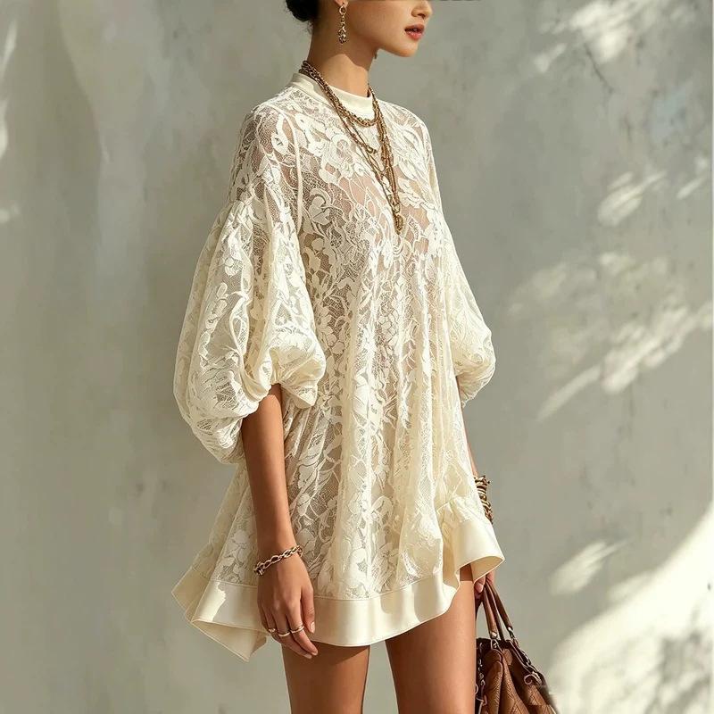 New European and American casual loose beach vacation blouse lace shirt