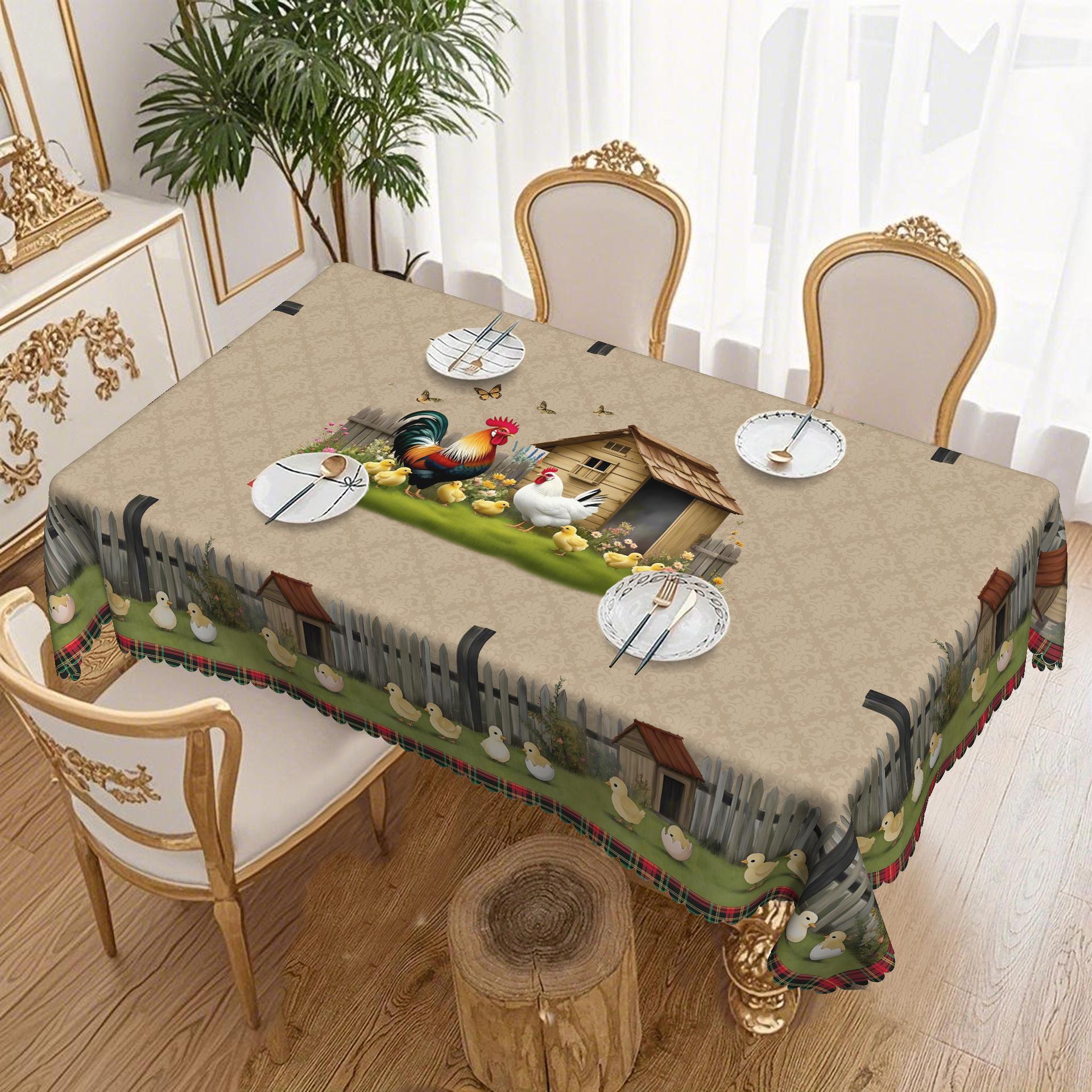 

Pastoral Cartoon Chicken Coop Tablecloth Chicken Print, Waterproof Rectangular Round Table Cloth, Home Restaurant Decorative Cloth Round tablecloth-152x152cm