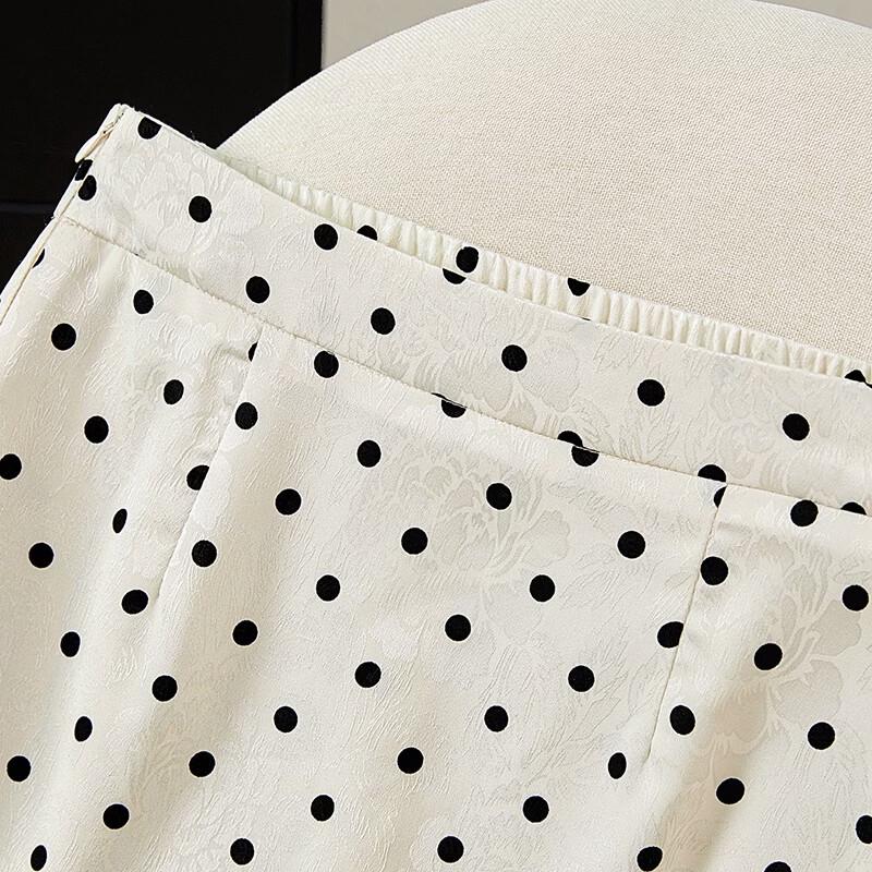 French Elegant Polka Dot A-Line Midi Skirt