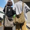Leopard Print Canvas Shoulder Bag Women Crossbody Bag Large Capacity Tote Bag