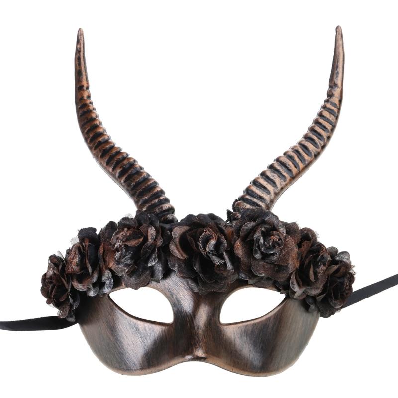 Halloweenská maska Maškarní maska Maska na půl obličeje Maska ďábla Maska pro Mardi Gras Maska pro karnevaly Strašidelná maska s rohy pro párty
