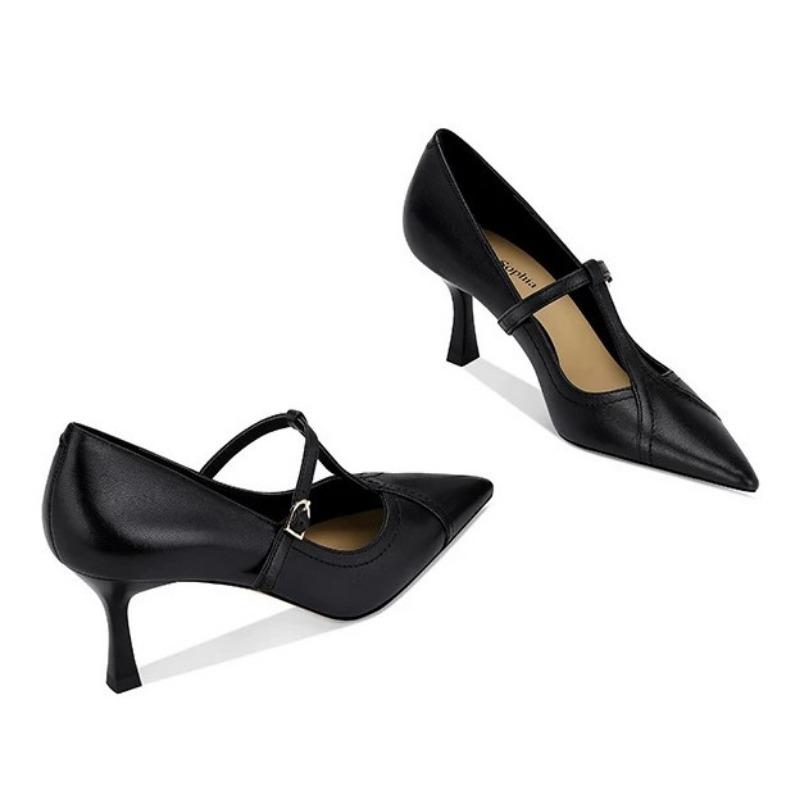 Retro Thin Heel Pointed High Heels Women's Thin Heel Early Autumn New One-word T-shaped Commuter Shoes with Shallow Mouth