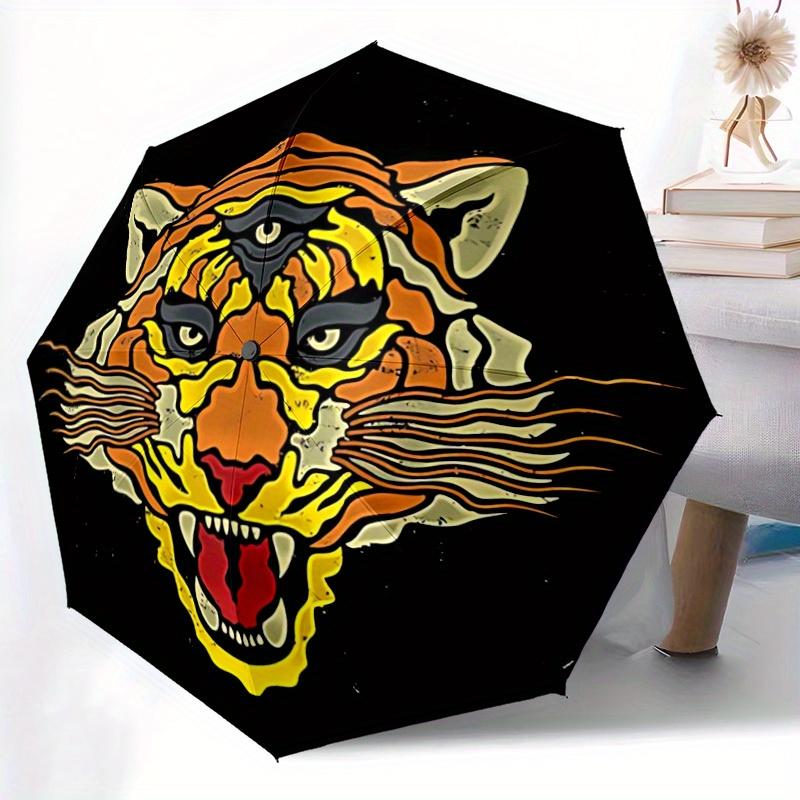 1pc Tiger Face Automatic Open/close Folding Umbrella, Compact Portable Travel Umbrella, Durable Construction Yy250809150