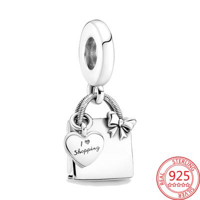 Genuine 925 Sterling Silver Bag Dangle Charm Fit Original Fashion Bracelets & Bangle  DIY Jewelry Making Beads