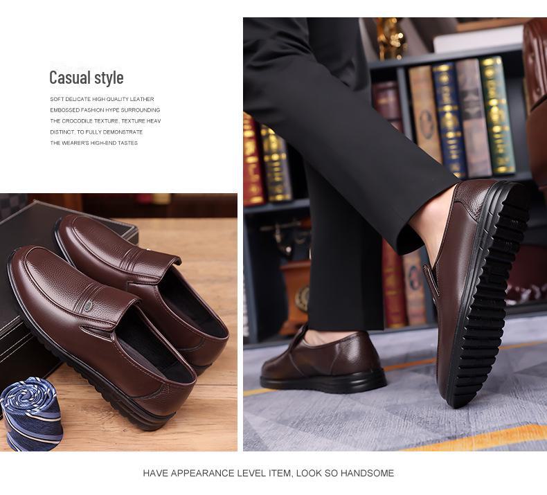 2024 Men's Genuine Cowhide Leather Slip-On Casual Shoes - Versatile for Middle-Aged and Elderly, Perfect for Business or Everyday Wear