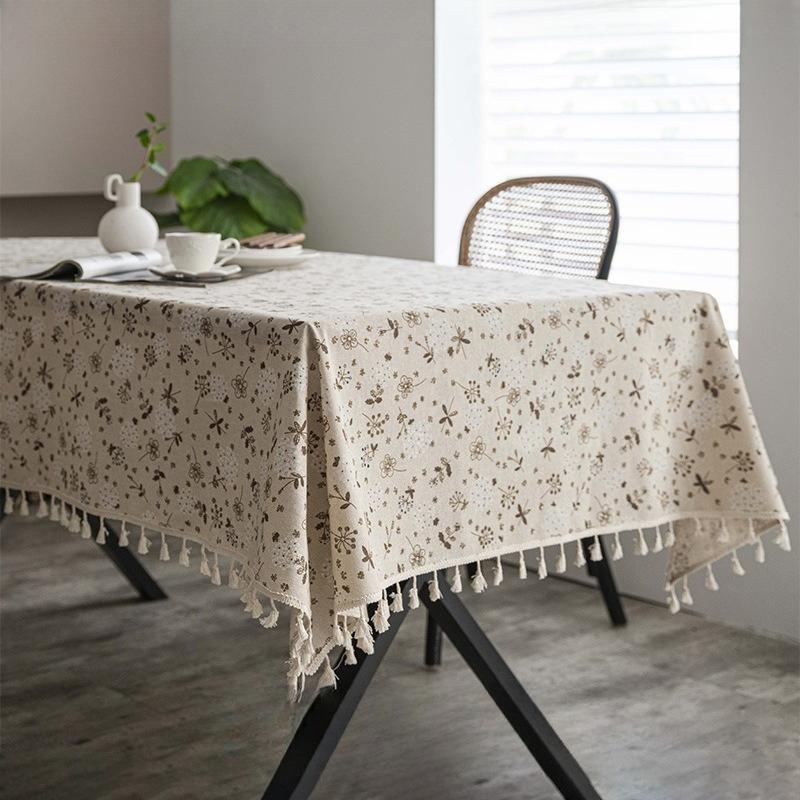 Small Fresh Table Cloth Tassel Printed Dining Table Waterproof Tablecloth Rectangular Beautification Decoration Dust-proof