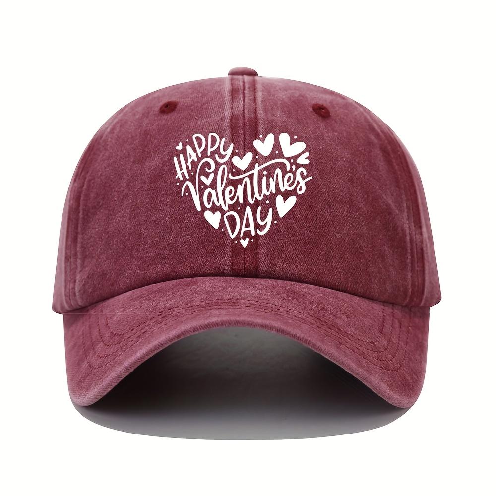 Happy Heart-shaped Printed Couple Baseball Cap Retro Curved Brim Soft Top Adjustable Size Casual Sports Outdoor Hat