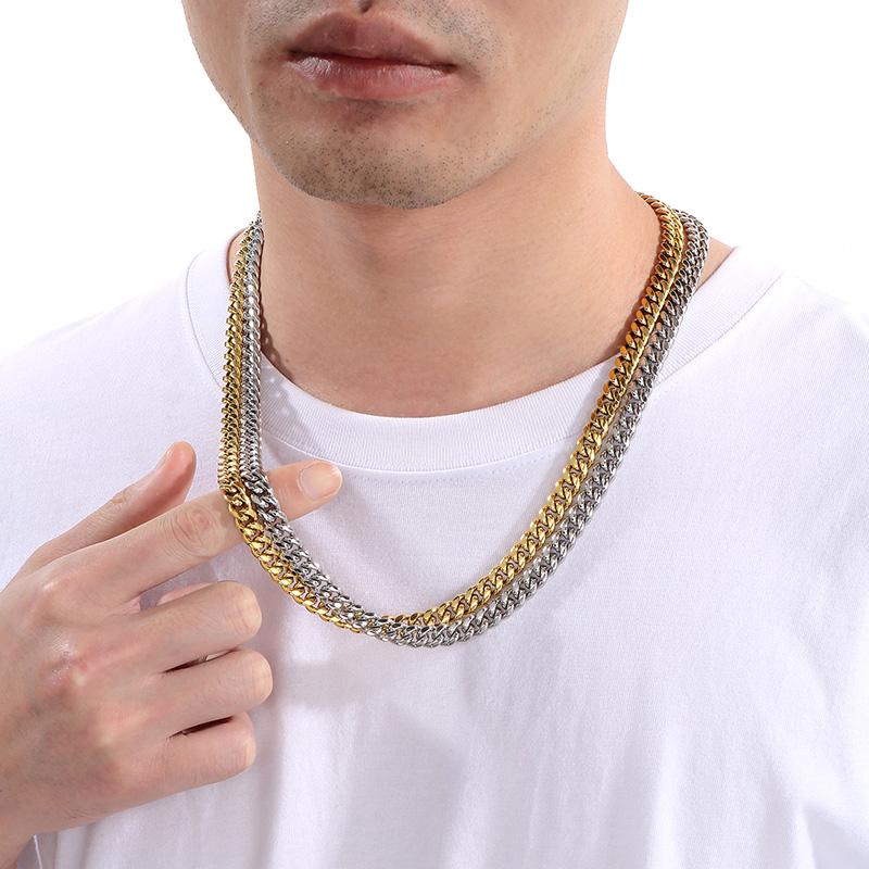 Kalen Shiny Cuban Chain Bracelet for Men Hip Hop Stainless Steel Jewelry Sets Gold Color Thick Necklace 8MM Trendy Accessories