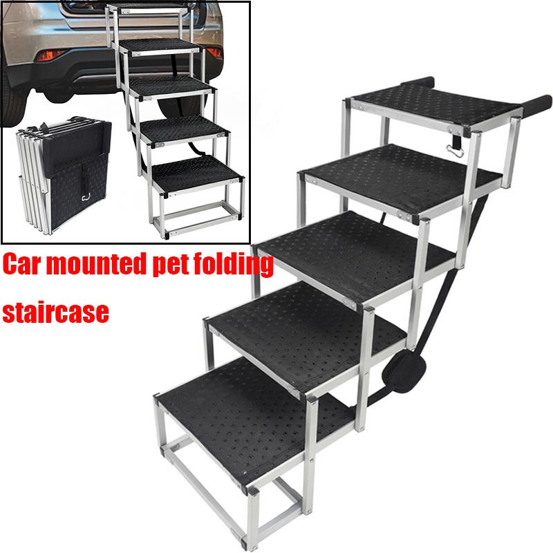Hundetreppe für Autos Breit 5-stufig Hund Auto Treppen Faltbar Tragbar Haustier Treppen Leichtes Aluminium für Auto SUV und LKW 200 lbs