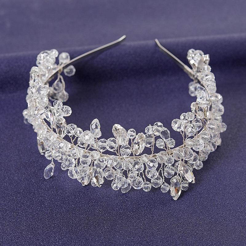 Silver Color Crystal Hairband For Women Prom Pearl Rhinestone Headband Bridal Wedding Hair Accessories Jewelry Hairband Tiaras