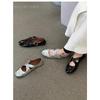 Sheepskin Silver Leather Cross-buckle with Round Head Retro Mary Jane Shoes Women's Soft-soled Ballet Shoes Women's Flat Shoes