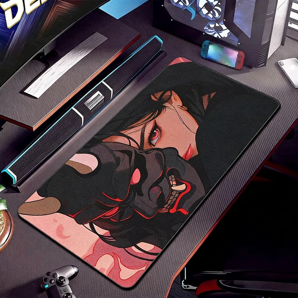 Anime Oni Mask Girl Mouse Pad NonSlip Large Gaming Desk Mat Waterproof Keyboard Pad for OfficePC Cool Desk Decor for Gamer