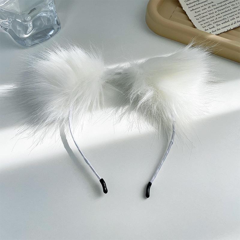 Plush Lace Cat Ears Bell Headband for Women Korean Style Elegant Fashion Girl Hair Band Party Cosplay