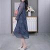 Spring Floral Long Sleeve Chiffon Dress for Middle-Aged Mothers