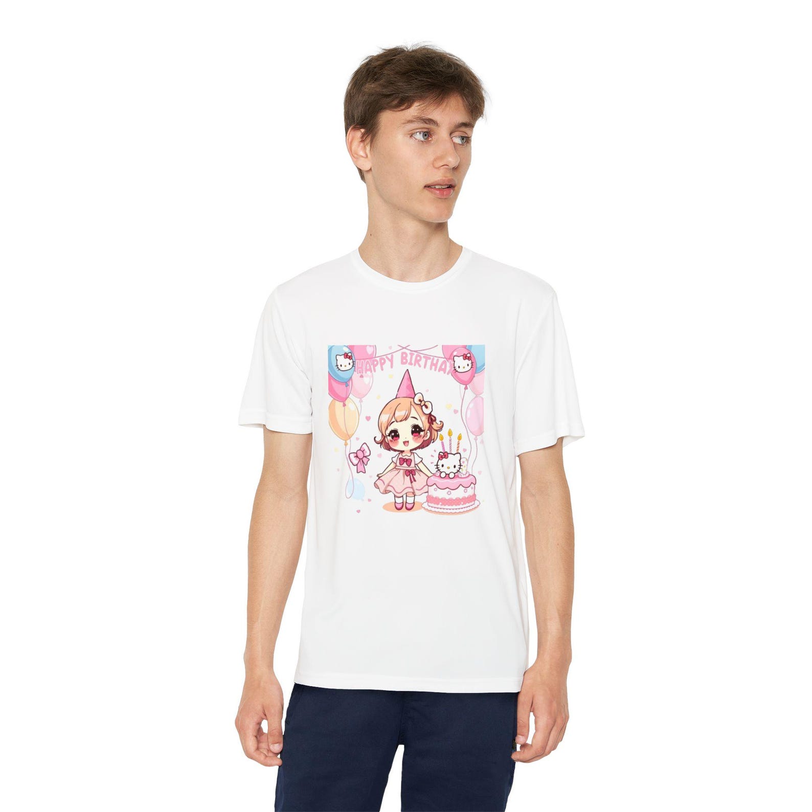 Birthday Girl Tee | Cartoon Cake, Balloons, Party Hat Graphic Youth Shirt 120
