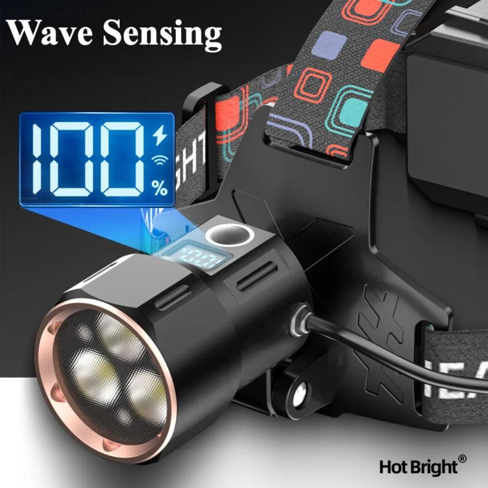 Super Bright Sensor LED Headlamp Waterproof USB Rechargeable Headlight for Night Fishing Hiking Work Light