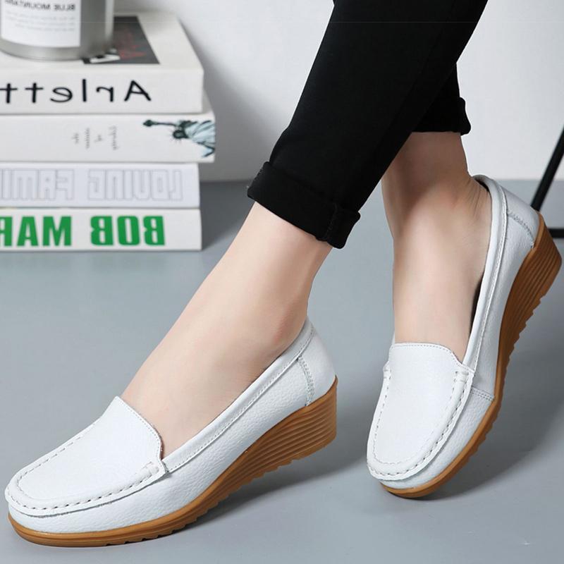 Woman Shoes Women Leather Shoes Slip-on Flat Shoes Women's Loafers White De Mujer Comfortable Casual Footwear Women
