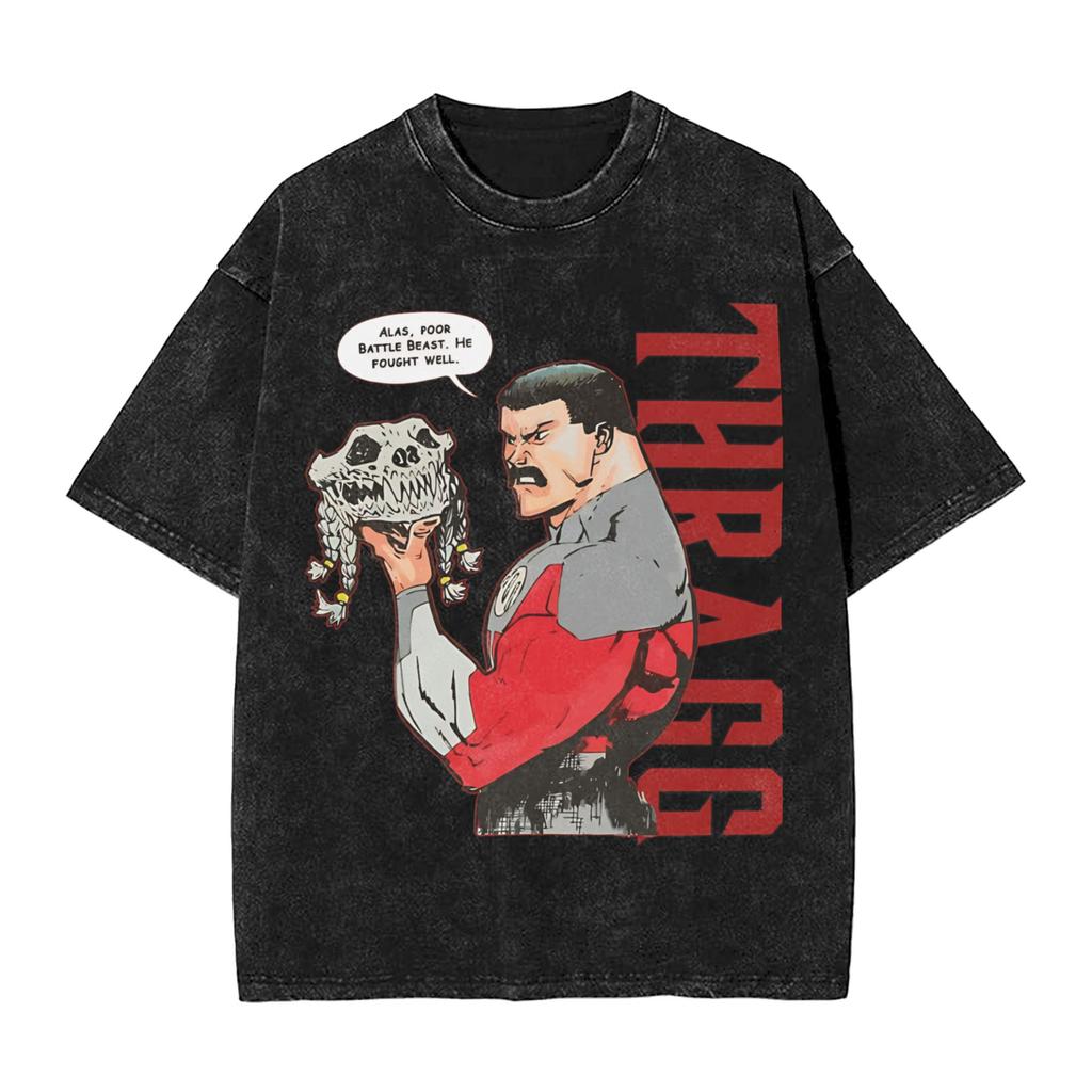 Conquest Invincible Comic Washed T Shirt Mens  Y2K Basic Cotton T Shirts Summer O Neck Hip Hop Tees Loose Oversized Clothing