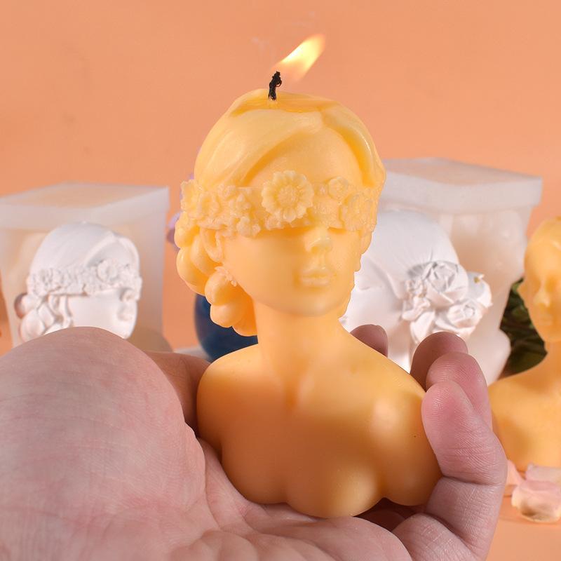 1PC Blindfolded Girl Silicone Candle Mold for DIY Rose Human Body Plaster Portrait Candle Making Soap