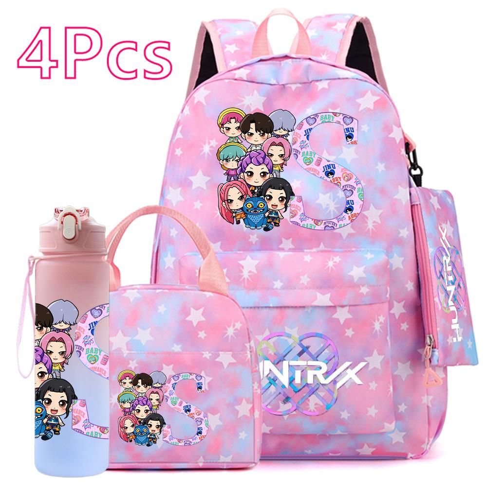 4Pcs/set 26 English Letter K-POP Printed Backpack Handbag Pencil Case 750Ml Water Bottler for Teenager Boy Girl Bookbag Schoolbag With Drinking Cup