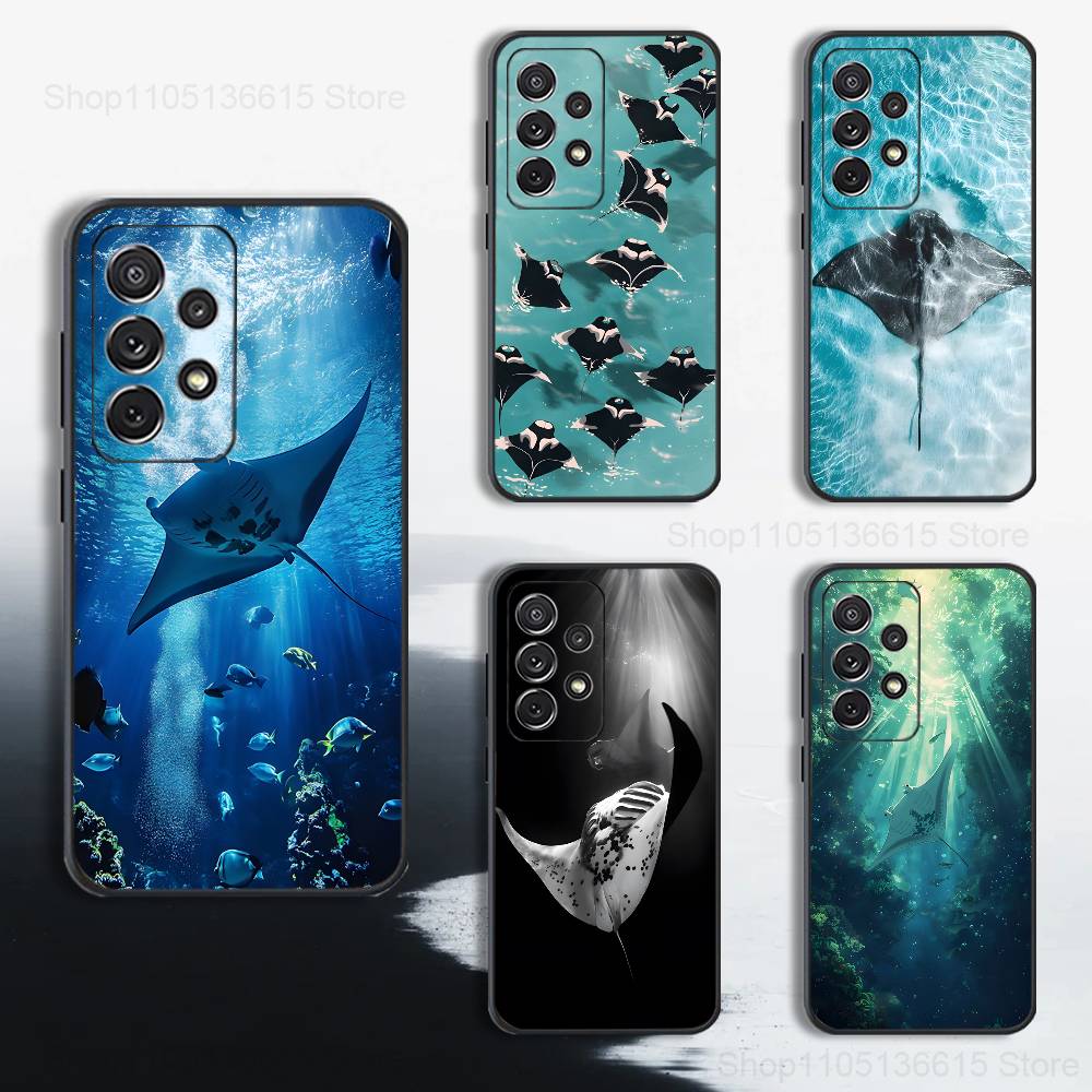 Manta Ray Ocean Animal Case For Samsung S22,S25,S24,S23,Ultra,FE,S20,S10,Plus,S21,S9,Lite,Soft Silicone Black