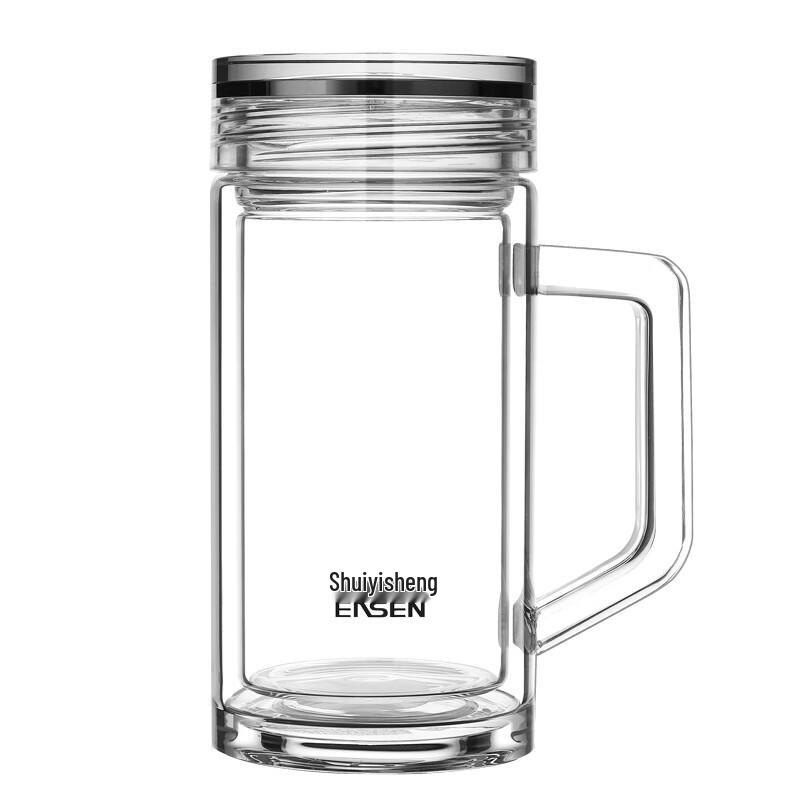 Shui Yisheng G505 Double-Layer High Borosilicate Glass Tea Cup with Handle, 380ml