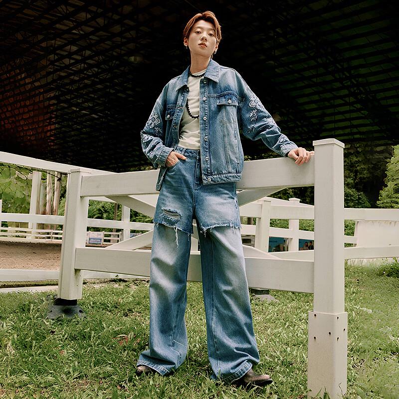 Chuyu Liberté 2025 Falešné dvoudílné patchwork džíny s vysokým pasem a širokými nohavicemi