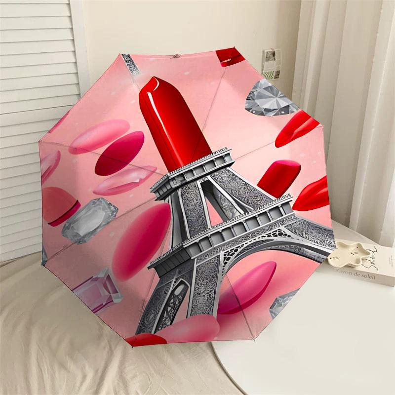 

1PC Parisian, lipstick Automatic Open/Close Umbrella Compact Folding Umbrella with 8-Rib Shaft lightweight esign, Highquality Fabric1213A