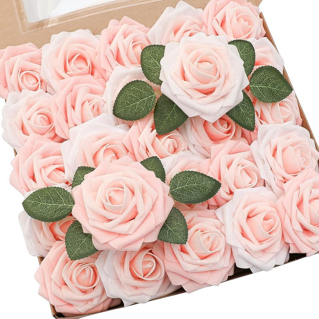 25Pcs Artificial Foam Rose Flowers with Stems for DIY Wedding Bouquets Centerpieces Mothers Day Valentines Home Party Decor
