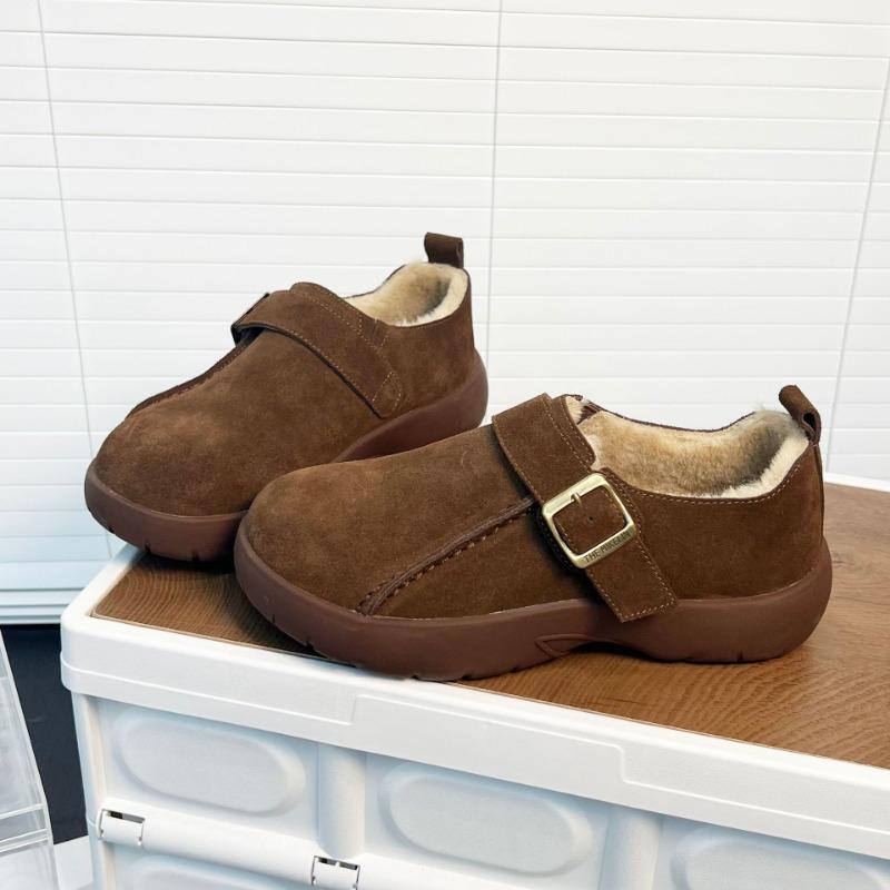 Retro Women's Winter New Fashion Versatile Matte Soft-soled Lazy Shoes Fleece Thickened Bread Shoes