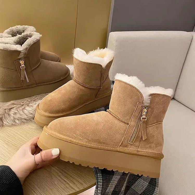 

Soft leather version~ 4.5CM non-slip soft-soled short tube thick velvet women s new warm thick-soled snow boots in the winter of 2024 40 верблюд