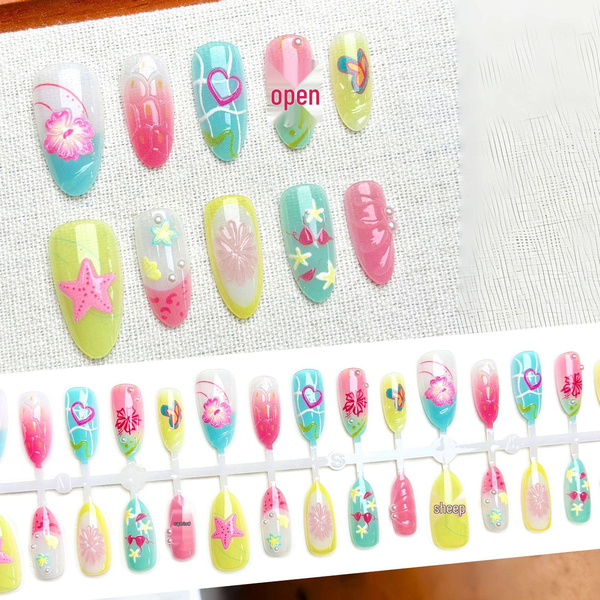 

Niche Summer 3D Floral Starfish Press-On Nails: 30 High-End Y2K Dopamine Art Patches
