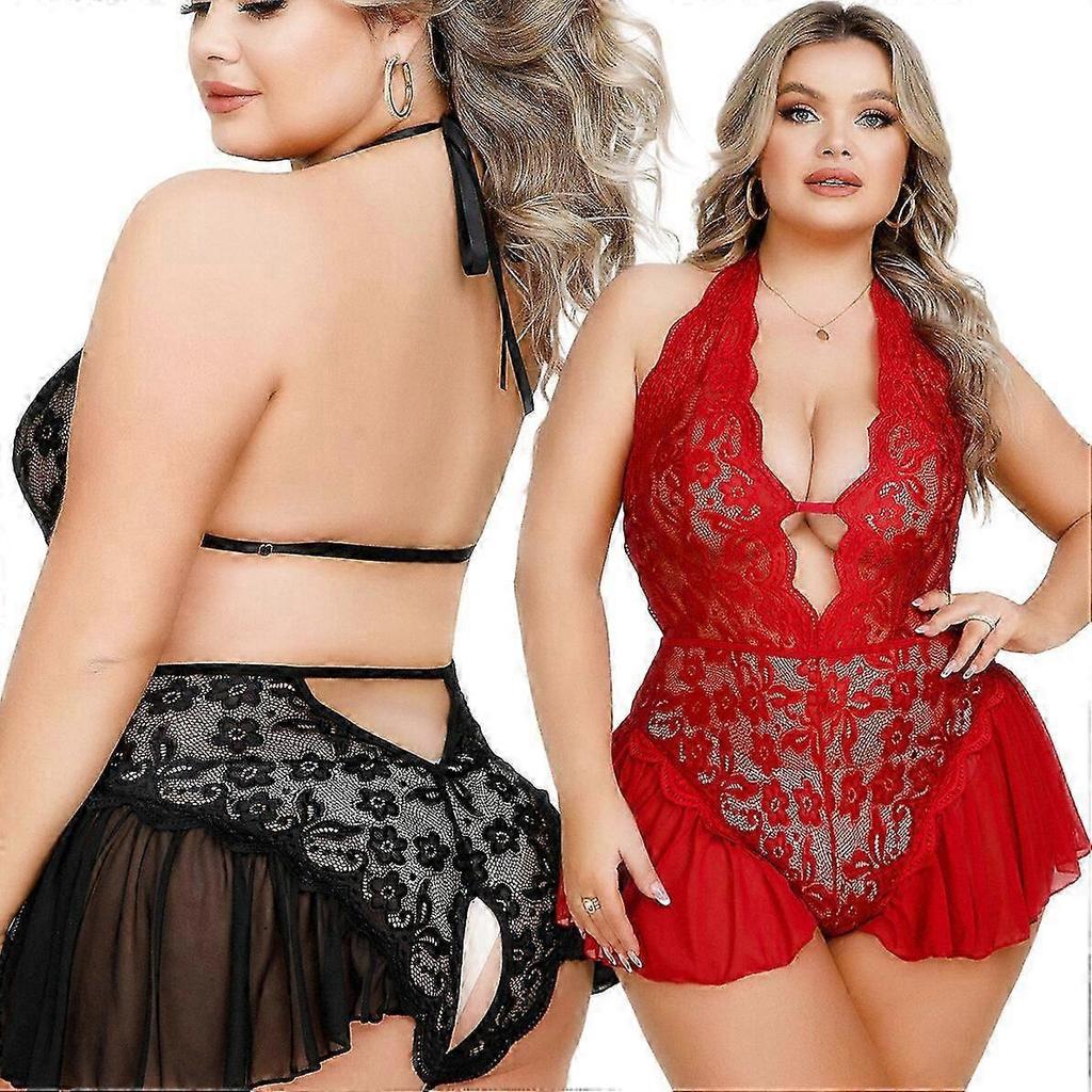 Kadın Plus Beden İç Giyim Dantelli Babydoll Askılı Tek Parça Teddy Seksi Gecelik ABD Yeni Gelen