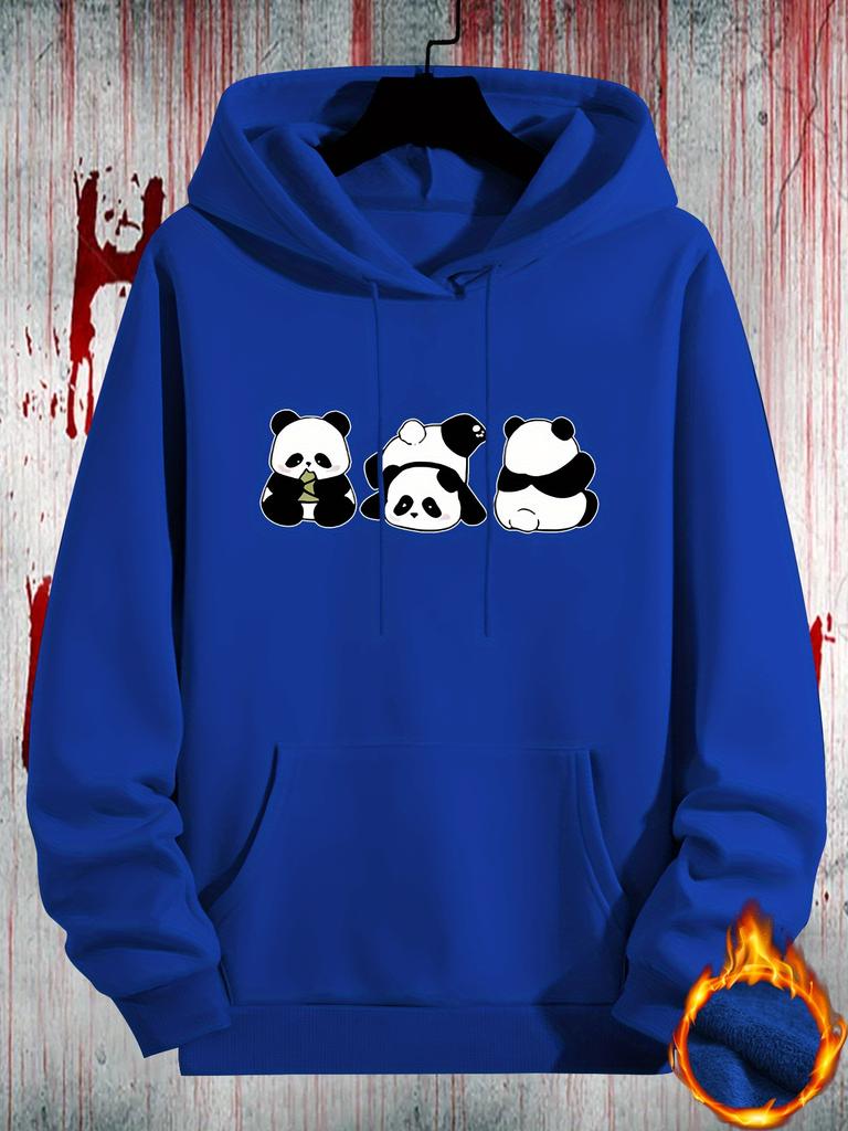 Men's Casual Panda Print Hoodie - Fall/Winter Season Knit Fabric Regular Fit Hooded Sweatshirt with Pocket and Slight Stretch