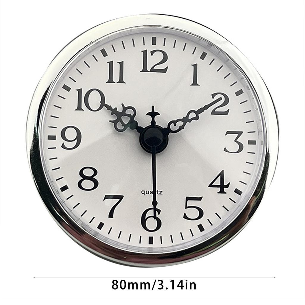 Miniature Quartzs Mechanism Clock Insert with 80mm Round Face Silver Trim Arabic Numerals for DIY and Crafting Projects