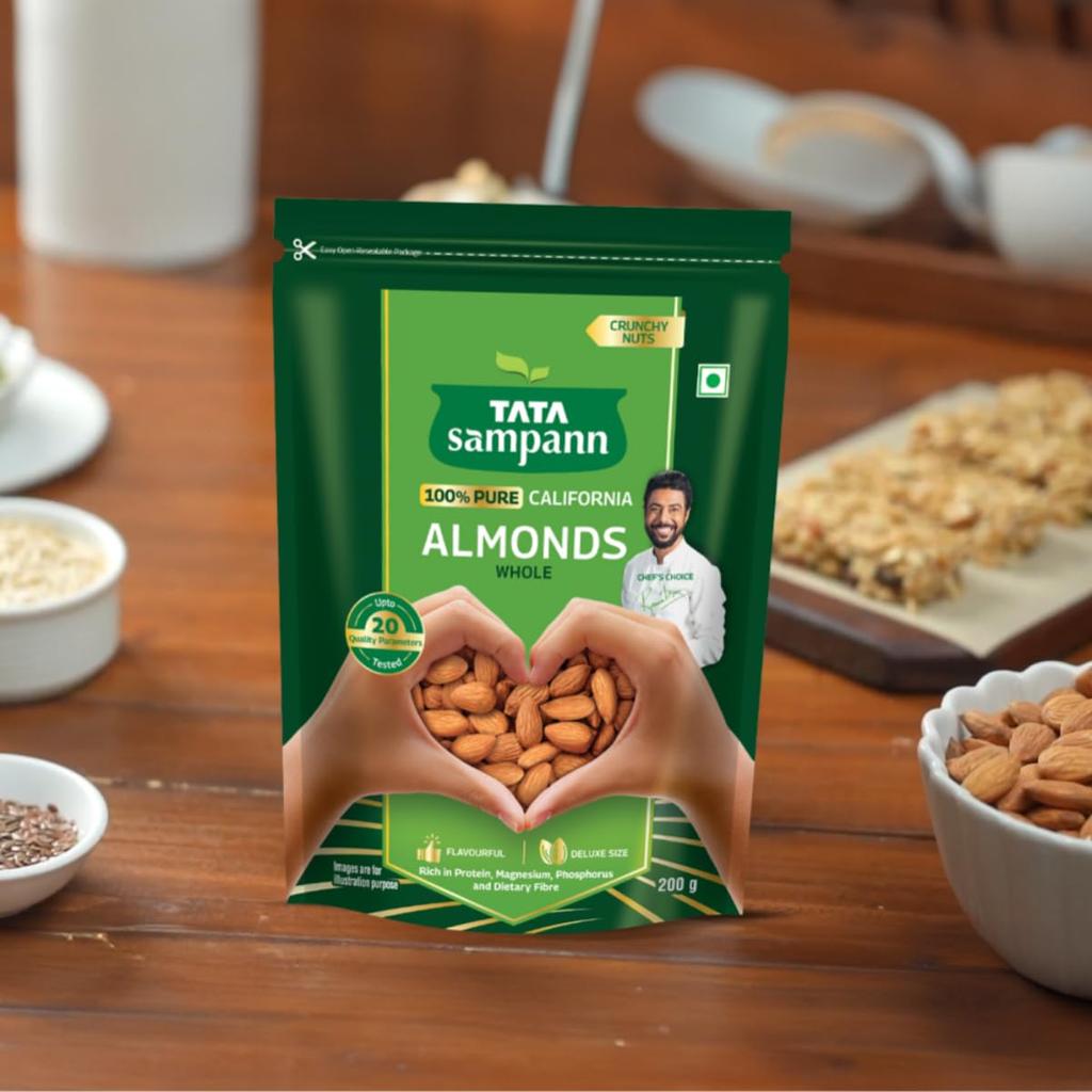 TATA Sampann Pure California Almonds Whole 200g Pack of Premium Crunchy Nuts High In Protein Fiber