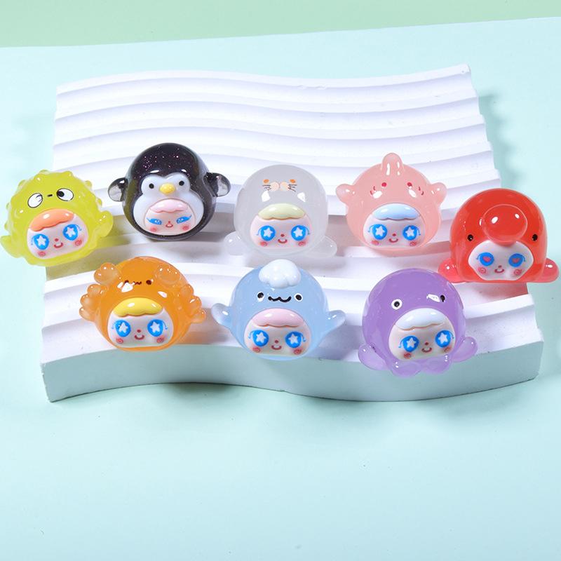 Luminous Ocean Animal Series Resin Doll Creative Micro Landscape Car Desktop Decoration Ornament Handmade DIY Luminous Keychain