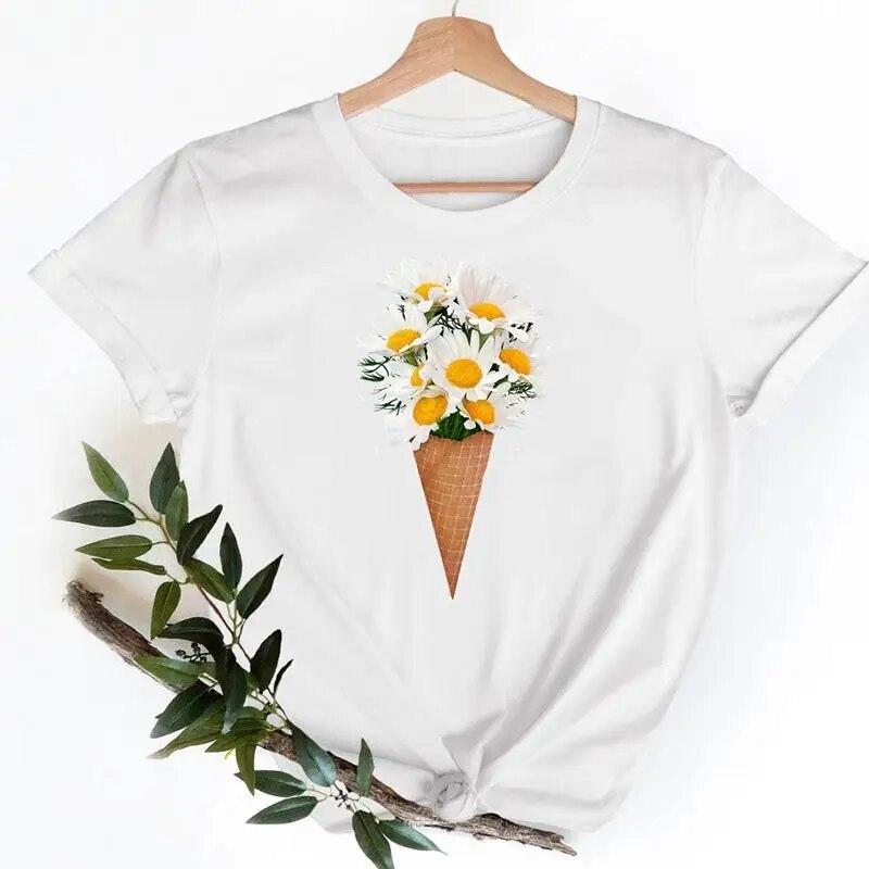 Tee Shirt T Fish Watercolor Printing Women Casual Fashion Tshirt Top Female Lady Clothes Short Sleeve Graphic T-shirts