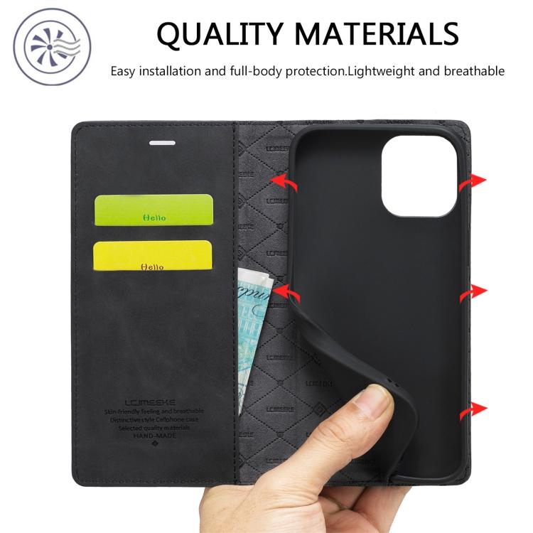For iPhone 13 Pro Max LC.IMEEKE Strong Magnetic PU + Matte TPU Horizontal Flip Leather Case with Holder & Card Slots & Wallet