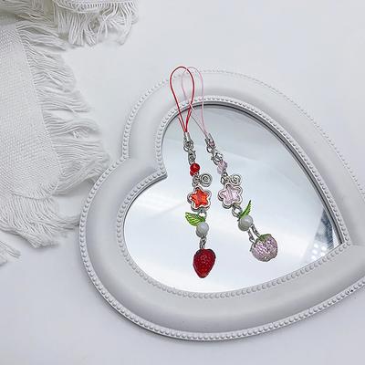 Catena Portachiavi per Cellulare Carina alla Fragola Coreana Y2K Frutta Dolce con Perline Laccetto per Telefono Portachiavi per Ragazze Ciondoli per Telefono