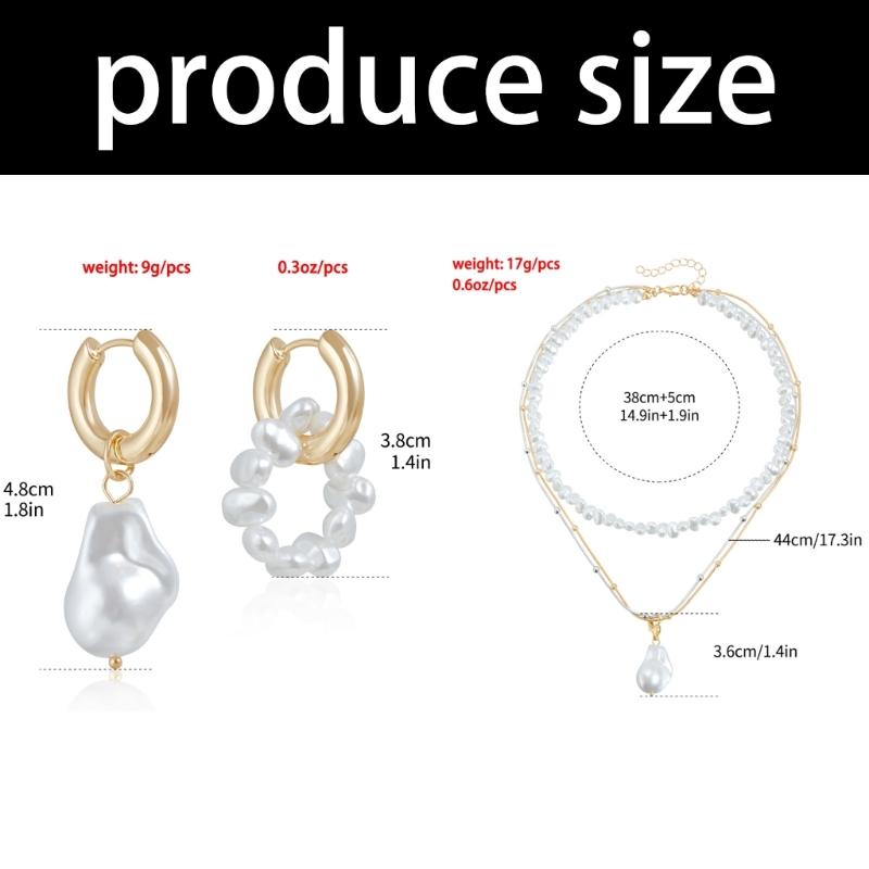 Multilayer Neck Chain Beads Necklace Adjustable Chain Necklace Earrings Neck Jewelry Suitable for Women and Girl Present