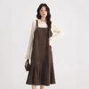 Women's French Corduroy Fishtail Overall Dress - Autumn/Winter Belly Slimming Suspender