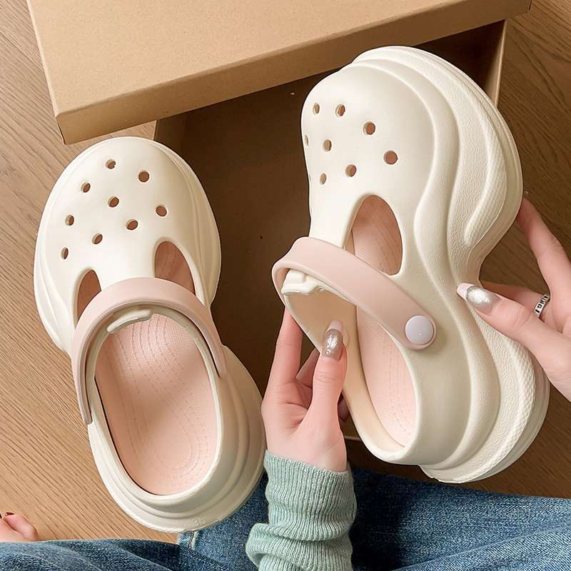 Sweet Bow Platform Hole Shoes Women's Spring and Summer 2025 New Outer Wear Heightening Rhinestone Bag Head Half Slippers