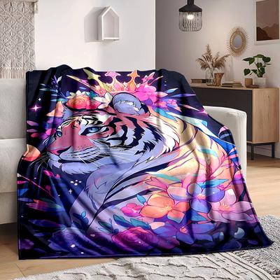 1PC Tiger, Floral Fantasy Print Blanket, Soft Throw Blanket - Warm & Cozy for Couch, Bed, Office, and Travel Yy250912163