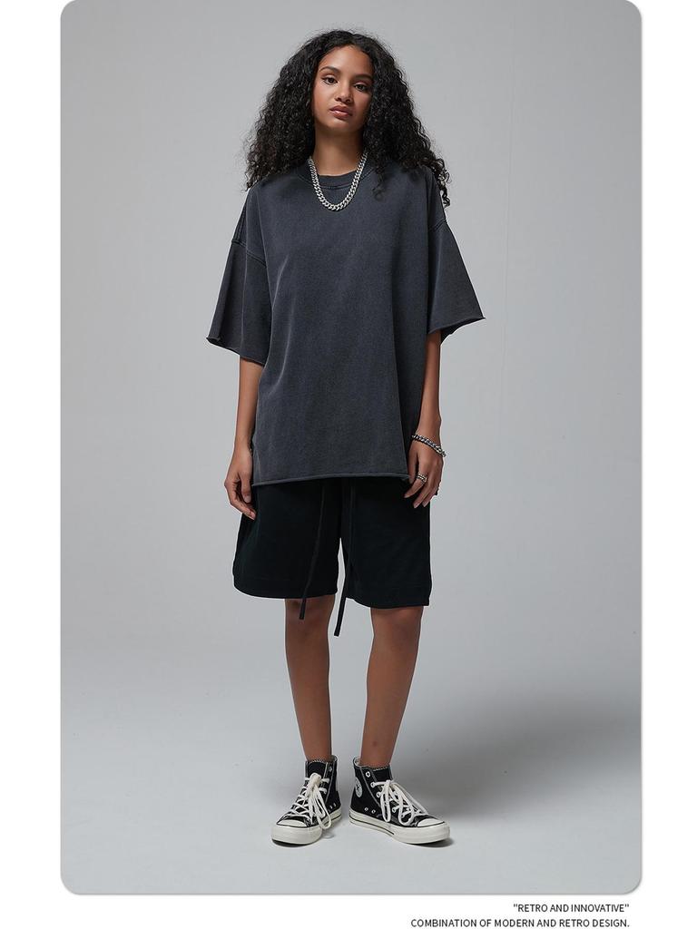 ARTIE Men's 2024 Spring/Summer Vintage Washed Curled Short-Sleeve T-Shirt - American Street Style.