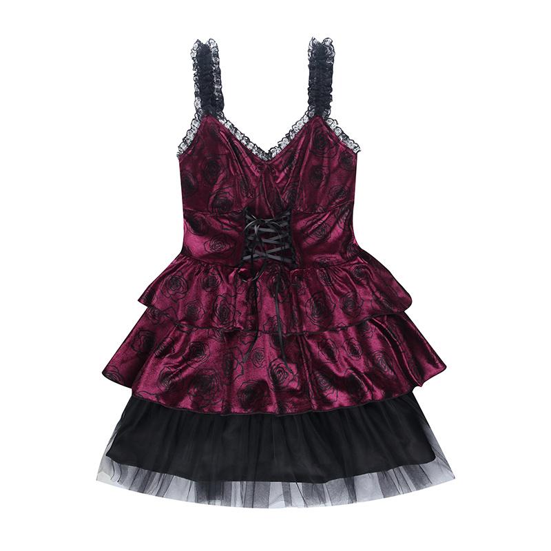 

Готическое винтажное бархатное платье с цветочным принтом Y2K Эстетическое гранж-панк сексуальное V Ncek Корсетные платья с высокой талией Женское праздничное платье L красный