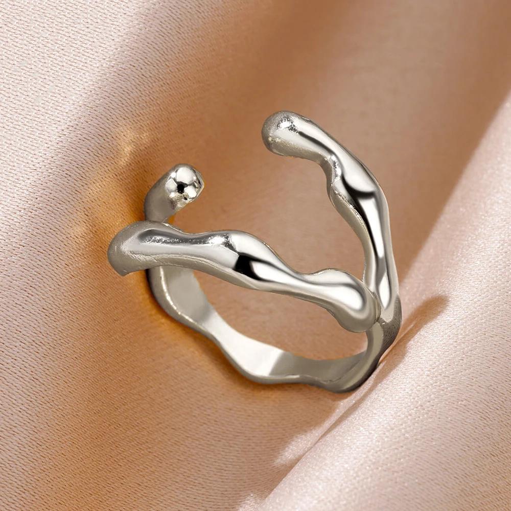 Stainless Steel Rings For Women Men Gold Color Hollow Wide Open Ring Female Male Fashion Wedding Party Finger Jewelry Gift