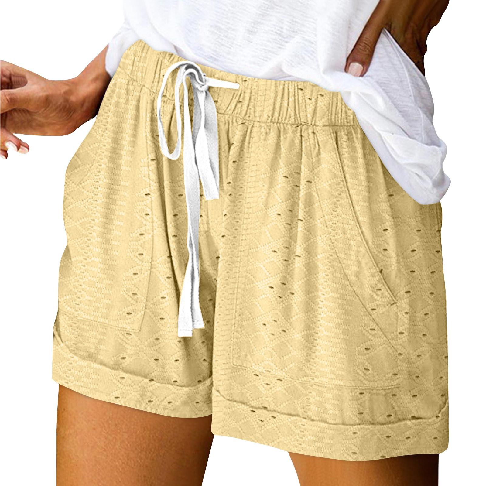 

Женские свободные удобные модные эластичные кружевные повседневные шорты с высокой талией XXL жёлтый