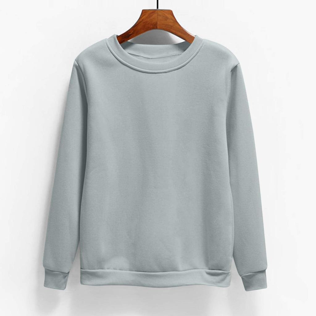 Women's Fashion Casual Round Neck Long Sleeve Fleece-Lined Solid Color Sweatshirt